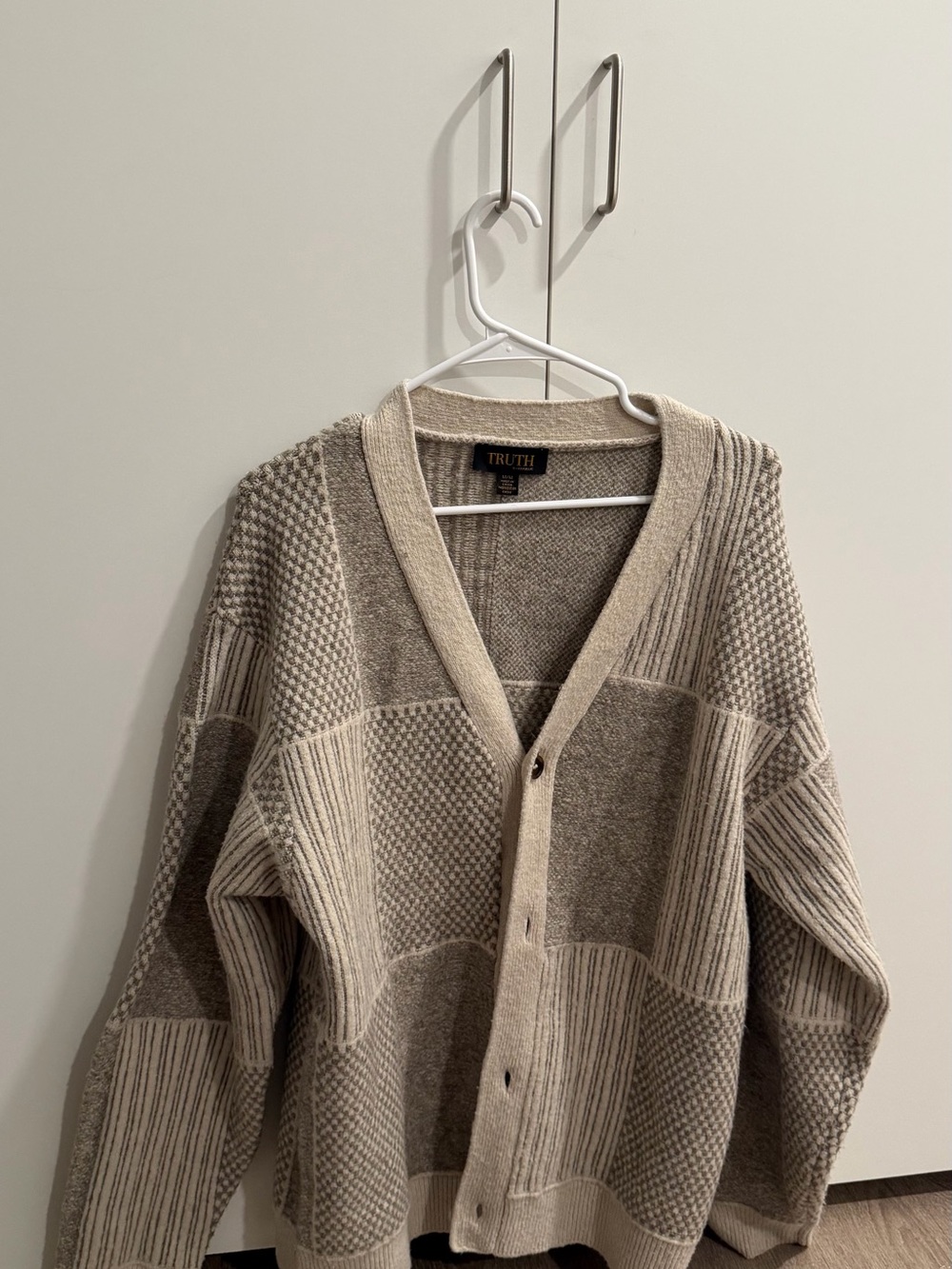TRUTH Two-Tone Beige Patchwork Knit Cardigan - Men's